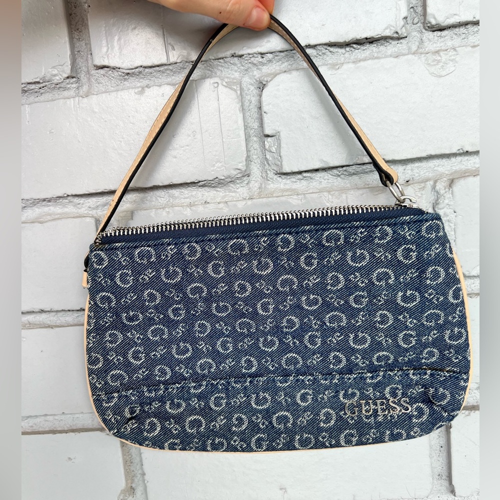 Guess Denim Monogram Shoulder Bag